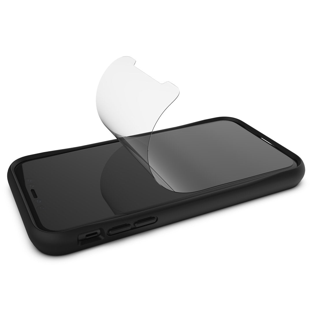 TPUScreenProtector_iPhone12_4x4_FlatLayBendApplication